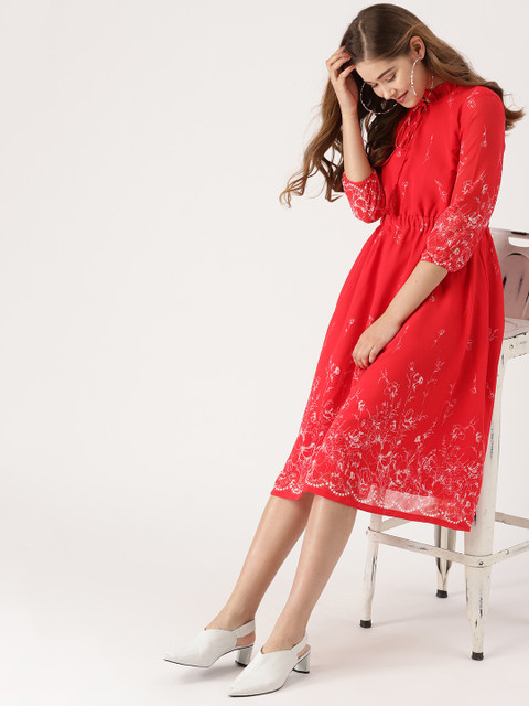 

DressBerry Women Red Printed A-Line Dress