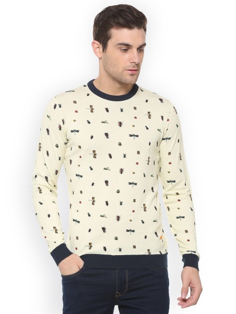 

SIMON CARTER LONDON Men Cream-Coloured Printed Sweater
