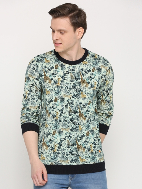 

SIMON CARTER LONDON Men Green & Beige Printed Sweater