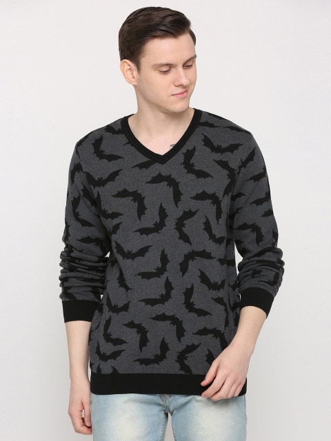 

SIMON CARTER LONDON Men Grey & Black Printed Sweater