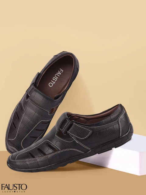 

FAUSTO Men Black Leather Sandals