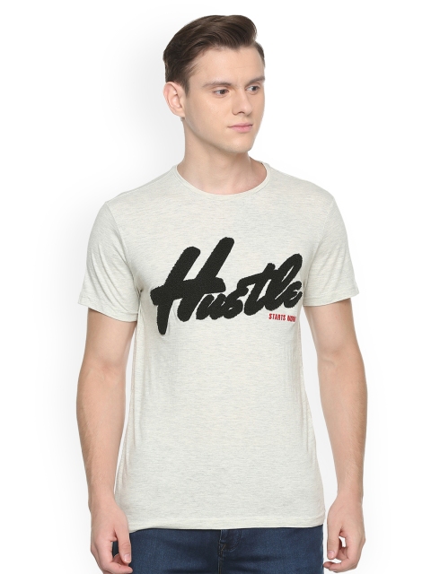 

People Men Cream-Coloured Printed Round Neck T-shirt