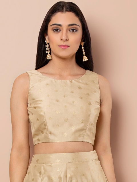 

INDYA Women Nude-Coloured Printed Fitted Top