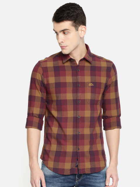 

U.S. Polo Assn. Denim Co. Men Maroon & Brown Slim Fit Checked Casual Shirt