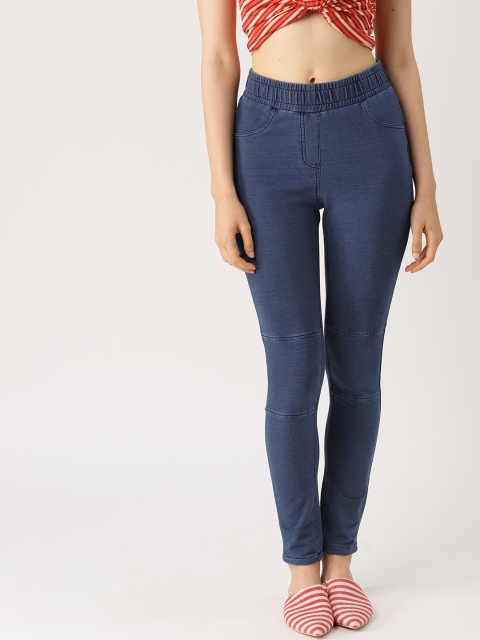 

DressBerry Women Navy Blue Solid Treggings