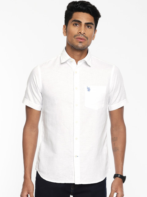 

U.S. Polo Assn. Men White Tailored Fit Solid Casual Shirt