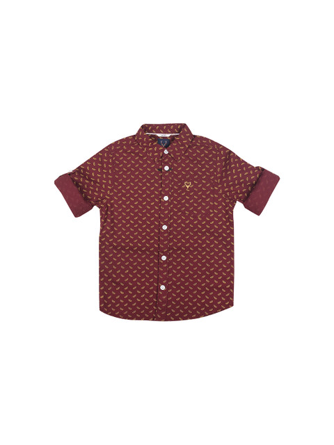 

Allen Solly Junior Boys Maroon & Yellow Regular Fit Printed Casual Shirt