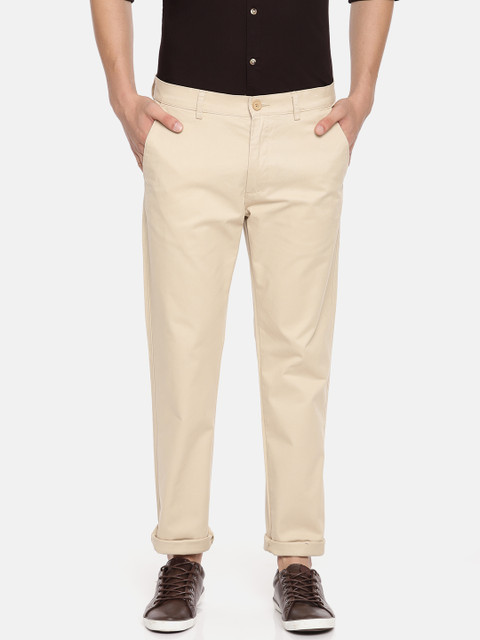 

Peter England Casuals Men Beige Super Slim Fit Solid Chinos