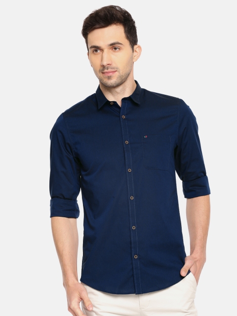 

Peter England Casuals Men Navy Blue Super Slim Fit Solid Casual Shirt