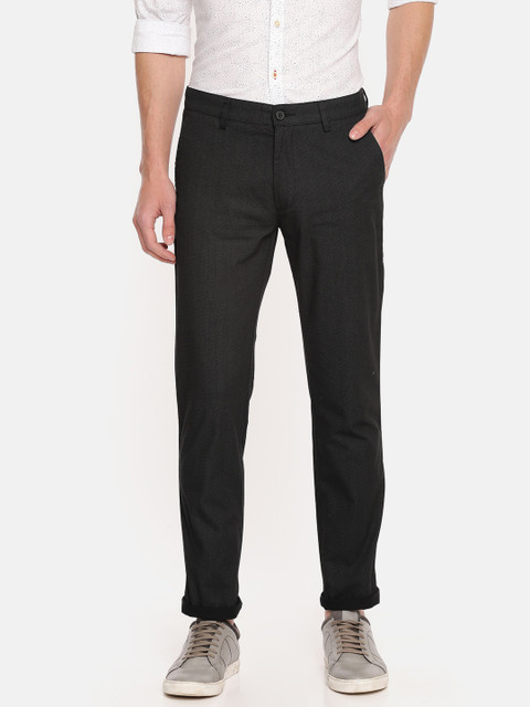 

Peter England Casuals Men Black Super Slim Fit Printed Regular Trousers