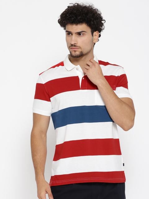

Peter England Casuals Men White & Red Striped Polo Collar T-shirt