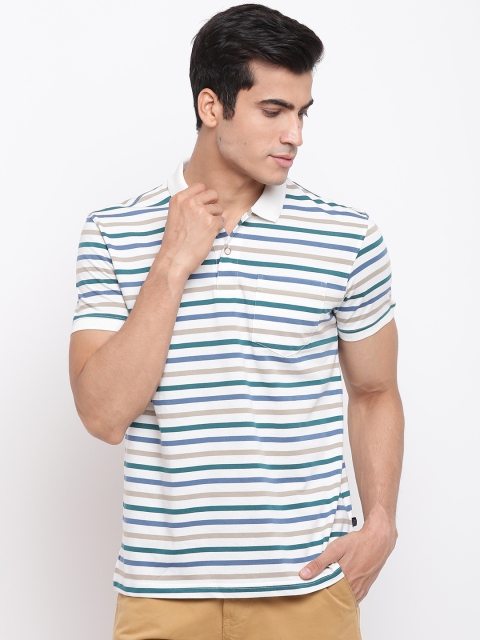 

Peter England Casuals Men Off-White & Green Striped Polo Collar T-shirt