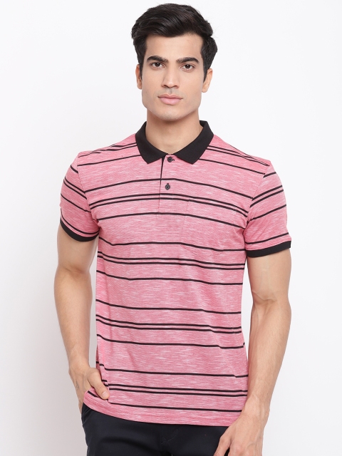 

Peter England Casuals Men Pink & Black Striped Polo Collar T-shirt