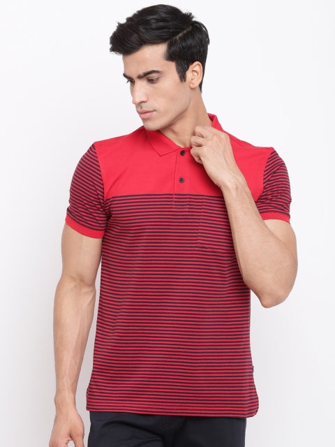 

Peter England Casuals Men Red & Navy Striped Polo Collar T-shirt