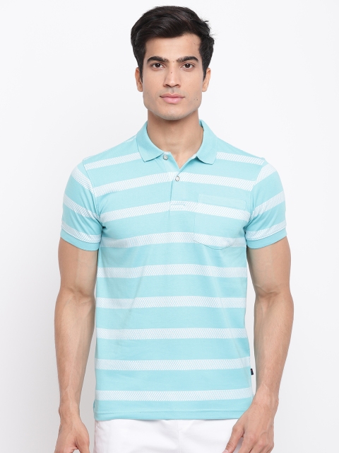 

Peter England Casuals Men Blue & White Striped Polo Collar T-shirt