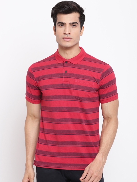 

Peter England Casuals Men Red & Navy Striped Polo Collar T-shirt