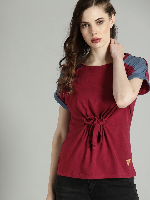 

Roadster Women Maroon Solid Cinched Waist Top