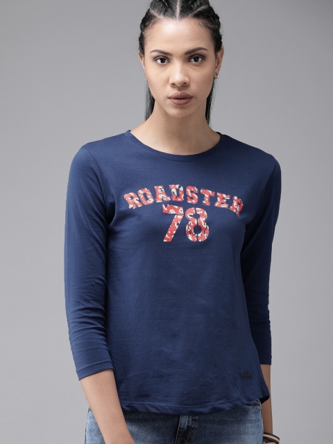 

Roadster Women Navy Blue Printed Round Neck T-shirt