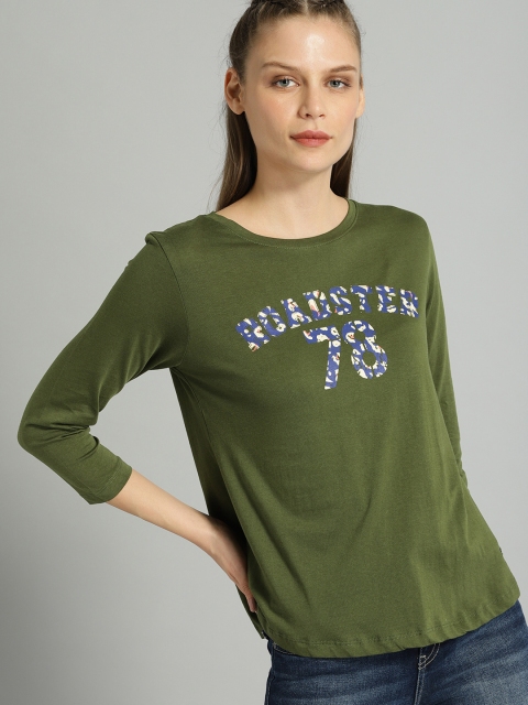 

Roadster Women Green Printed Round Neck T-shirt