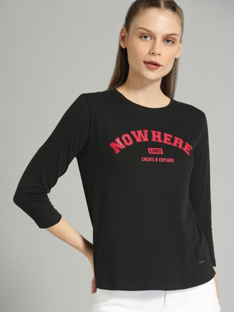 

Roadster Women Black Printed Round Neck T-shirt