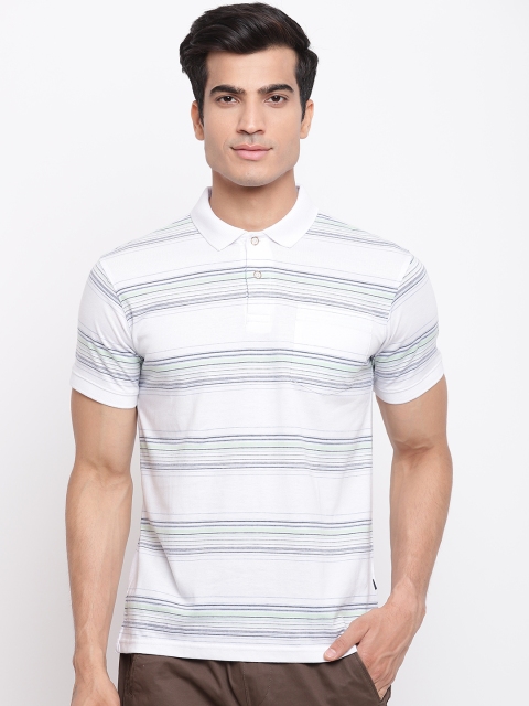 

Peter England Casuals Men White & Blue Striped Polo Collar T-shirt