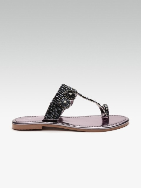 

Carlton London Women Gunmetal-Toned Embellished One Toe Flats, Metallic