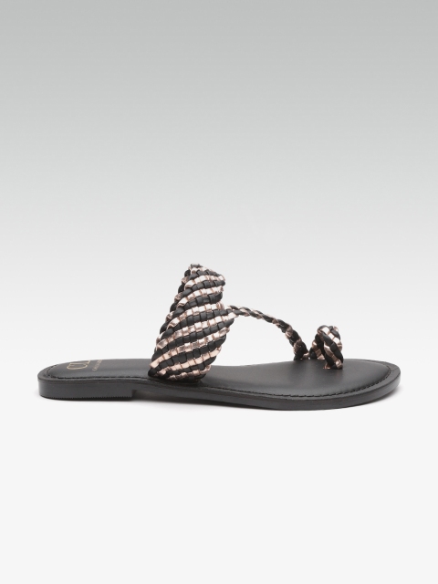 

Carlton London Women Black & Rose Gold-Toned Braided One Toe Flats