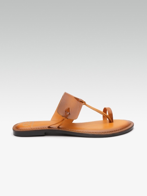 

Carlton London Women Mustard Yellow Solid Leather One-Toe Flats