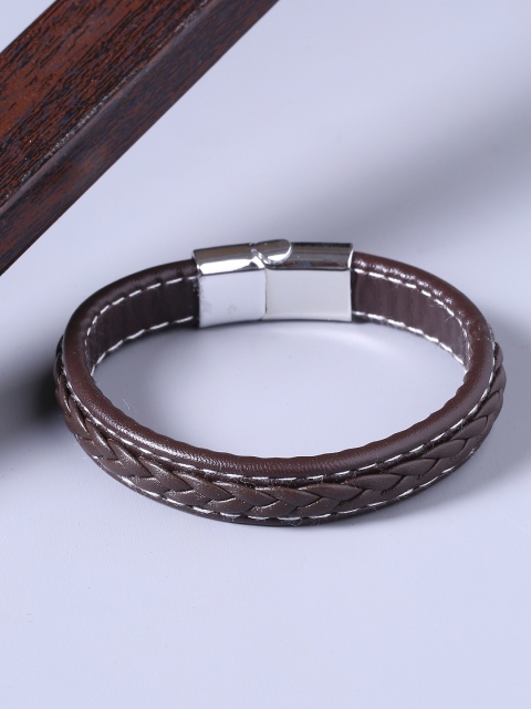 

Dare by Voylla Men Brown & Silver-Plated Leather Handcrafted Wraparound Bracelet