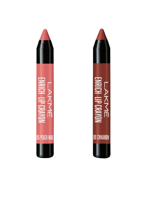 

Lakme Set of 2 Peach Magnet & Cinnamon Brown Enrich Lip Crayons