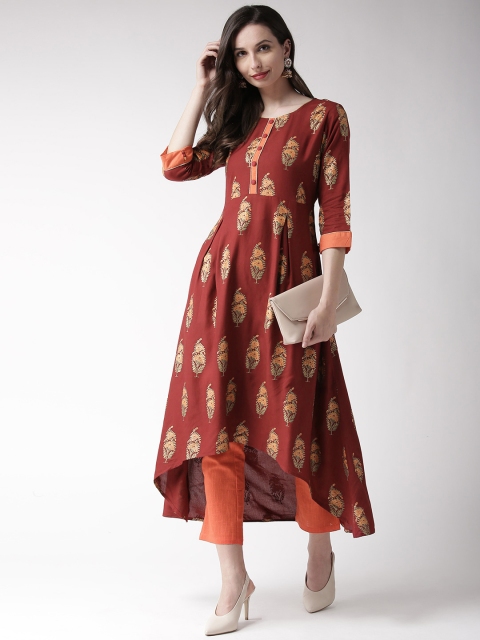 

RANGMAYEE Women Maroon & Orange Printed A-Line Kurta