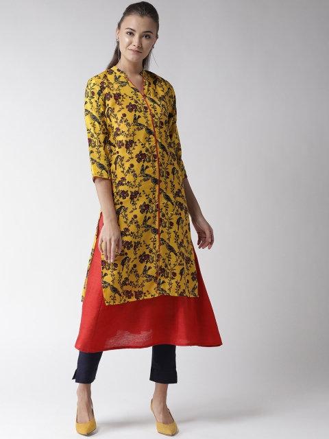

RANGMAYEE Women Red & Yellow Printed Layered A-Line Kurta