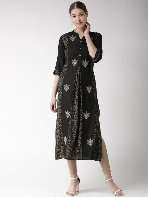 

RANGMAYEE Women Black & Golden Printed A-Line Kurta