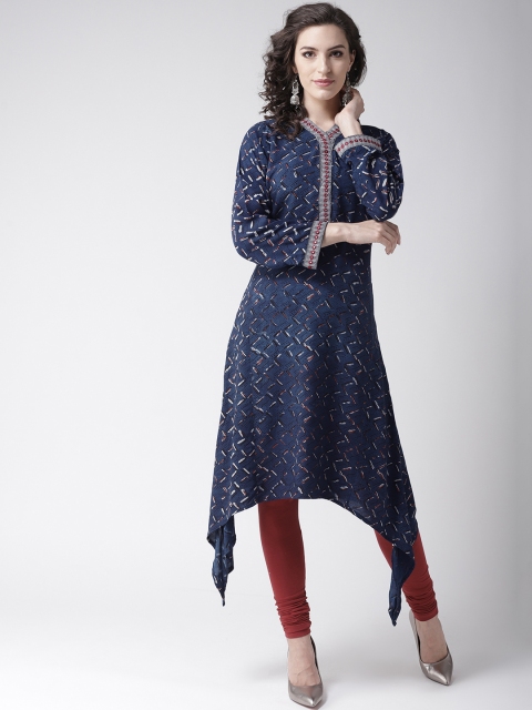 

RANGMAYEE Women Navy Blue & Off-White Printed A-Line Kurta