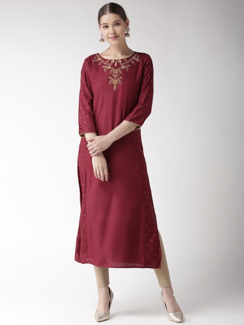 

RANGMAYEE Women Maroon & Golden Printed Straight Kurta
