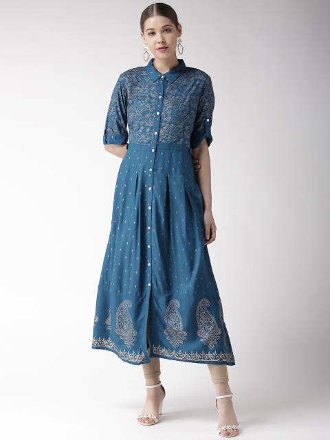 

RANGMAYEE Women Teal Blue Printed A-Line Kurta