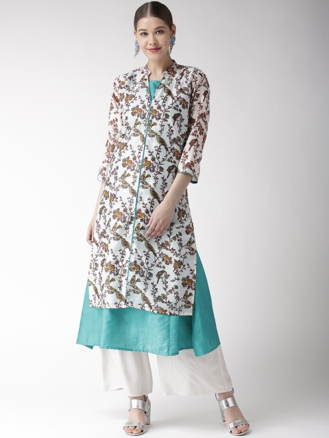 

RANGMAYEE Women Green & Off-White Solid A-Line Kurta