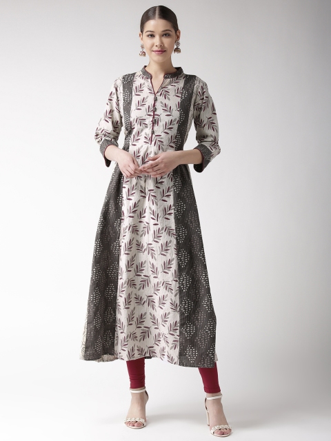 

RANGMAYEE Women Off-White & Grey Printed A-Line Kurta