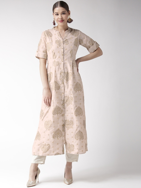 

RANGMAYEE Women Beige & Golden Printed A-Line Kurta