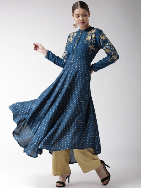 

RANGMAYEE Women Teal Blue & Golden Printed Anarkali Kurta