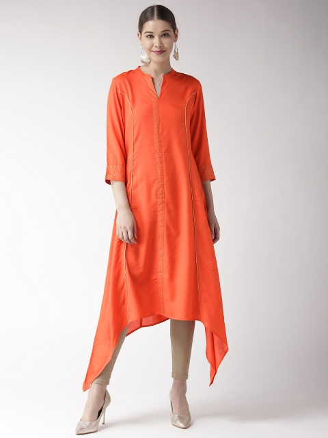 

RANGMAYEE Women Orange Solid Asymmetric A-Line Kurta