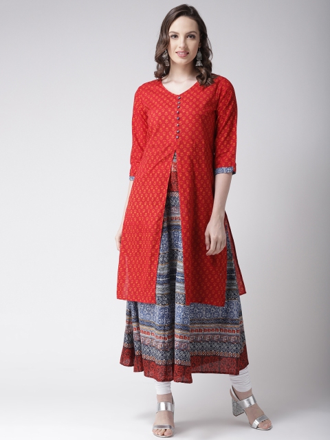 

RANGMAYEE Women Red & Navy Blue Printed Layered A-Line Kurta