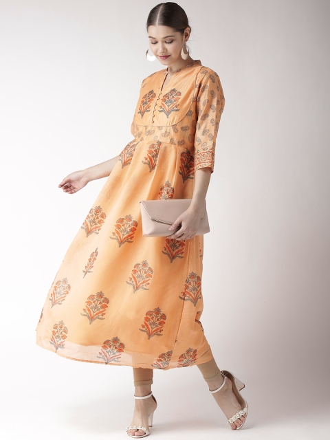

RANGMAYEE Women Peach-Coloured Block Print Anarkali Kurta