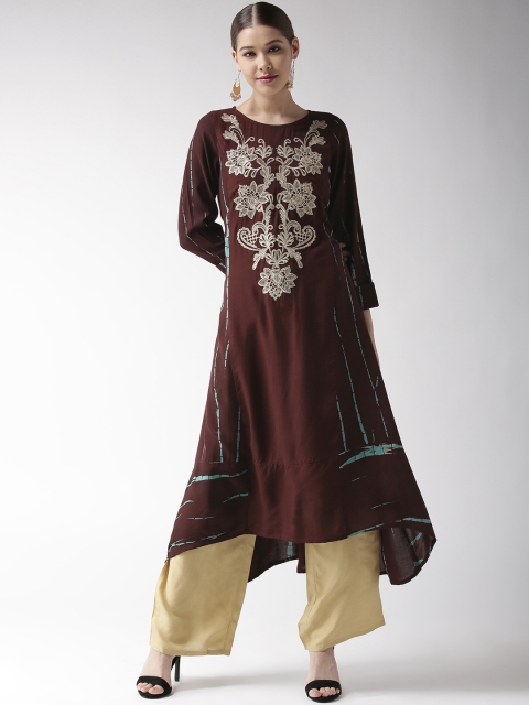 

RANGMAYEE Women Coffee Brown & Golden Yoke Design A-Line Kurta