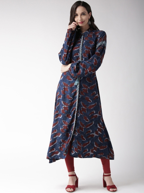 

RANGMAYEE Women Navy Blue & Maroon Printed A-Line Kurta