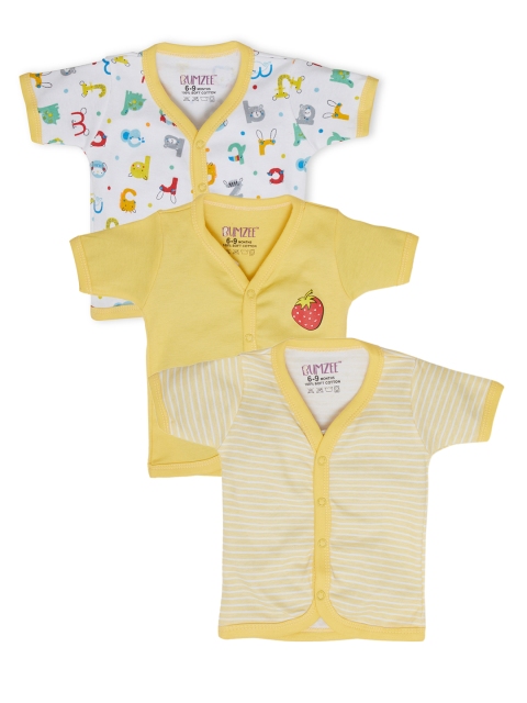 

BUMZEE Infants Pack of 3 Yellow & White Striped V-Neck Jhablas Peb2322