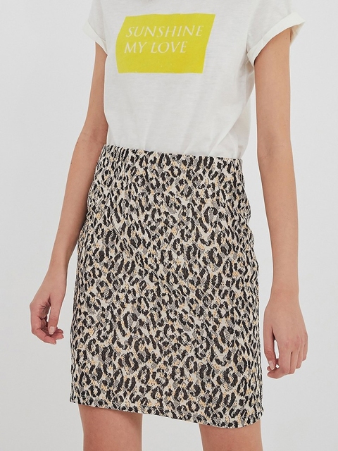 

promod Women Off-White & Black Printed Pencil Skirt