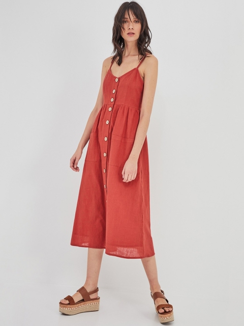 

promod Women Red Solid Fit and Flare Dress