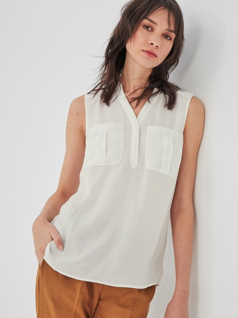 

promod Women White Solid Top