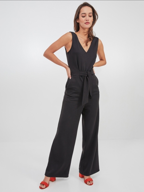 

promod Women Black Solid Basic Jumpsuit